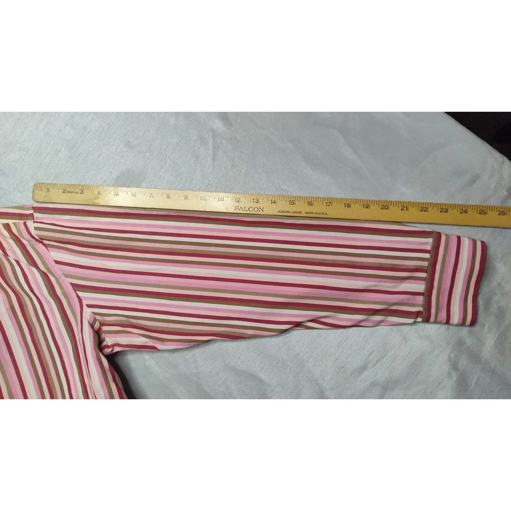 BANANA REPUBLIC Men Large Pink Striped Cotton  Flip Cuff Button Shirt‎